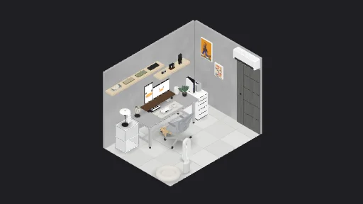 Concrete jungle 🏢 — a 35-item desk setup built in 3D on JUDDESK