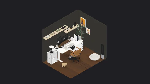 Clean Vibe — a 35-item desk setup built in 3D on JUDDESK