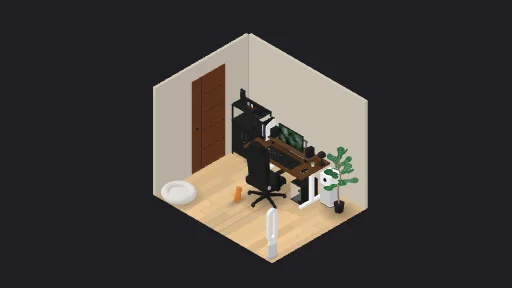 My Cozy Setup — a 24-item desk setup built in 3D on JUDDESK