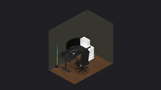 My Desk Setup — a 12-item desk setup built in 3D on JUDDESK