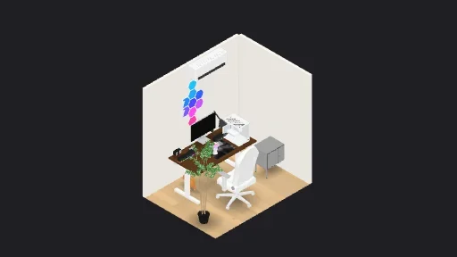 Slankers — a 17-item desk setup built in 3D on JUDDESK