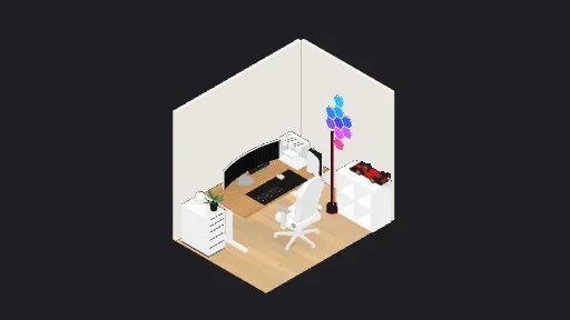 My Des — a 16-item desk setup built in 3D on JUDDESK