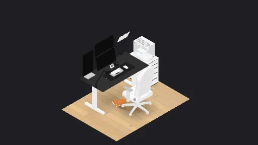 Dual-monitor setup — a 13-item desk setup built in 3D on JUDDESK