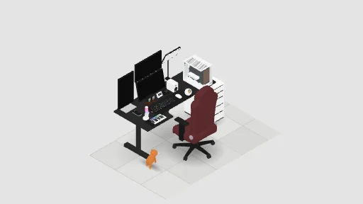 My Desk Setup — a 19-item desk setup built in 3D on JUDDESK