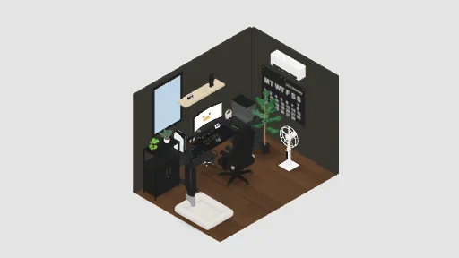my black nick — a 29-item desk setup built in 3D on JUDDESK