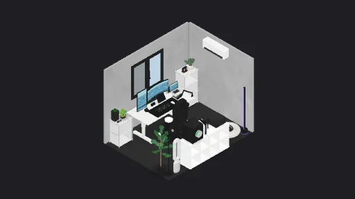 Clean — a 43-item desk setup built in 3D on JUDDESK