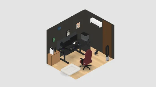 나 — a 36-item desk setup built in 3D on JUDDESK