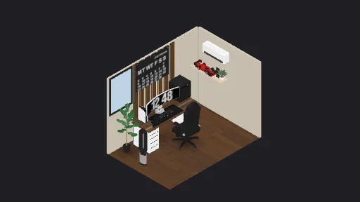 dream — a 54-item desk setup built in 3D on JUDDESK