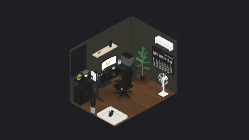 Cozy dream setup — a 29-item desk setup built in 3D on JUDDESK