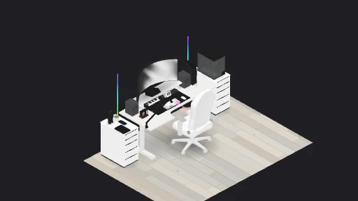 very good — a 25-item desk setup built in 3D on JUDDESK