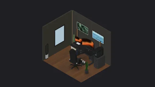Sim Racer Set Up #1 — a 35-item desk setup built in 3D on JUDDESK