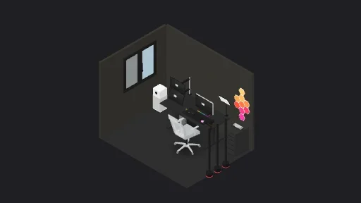 W GAMING SETUP — a 21-item desk setup built in 3D on JUDDESK