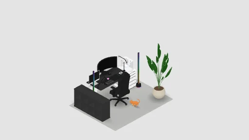 Setup gamer — a 18-item desk setup built in 3D on JUDDESK