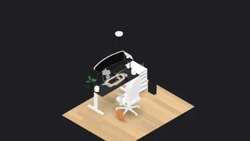 Streaming & audio setup — a 24-item desk setup built in 3D on JUDDESK