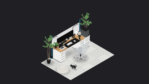 Dual-monitor setup — a 31-item desk setup built in 3D on JUDDESK