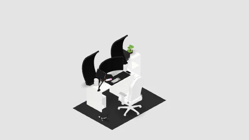 ozod's first set up — a 19-item desk setup built in 3D on JUDDESK