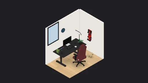 Mystic_zw — a 14-item desk setup built in 3D on JUDDESK