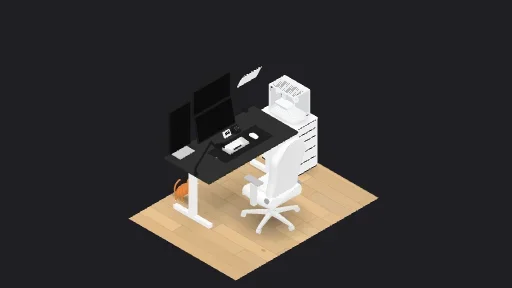 Dual-monitor setup — a 13-item desk setup built in 3D on JUDDESK