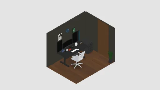 Triple-monitor setup — a 29-item desk setup built in 3D on JUDDESK