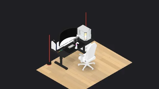 My Desk Setup — a 15-item desk setup built in 3D on JUDDESK