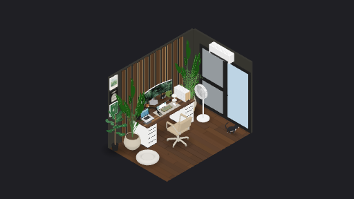 엄 — a 61-item desk setup built in 3D on JUDDESK