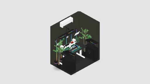 Disco — a 38-item desk setup built in 3D on JUDDESK