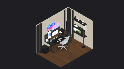 Dream setup — a 49-item desk setup built in 3D on JUDDESK