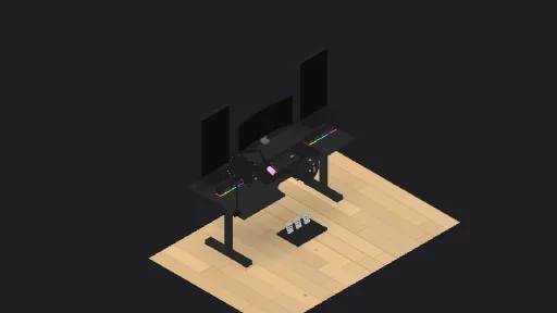 Triple-monitor setup — a 11-item desk setup built in 3D on JUDDESK