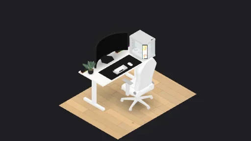 Audio-first setup — a 9-item desk setup built in 3D on JUDDESK