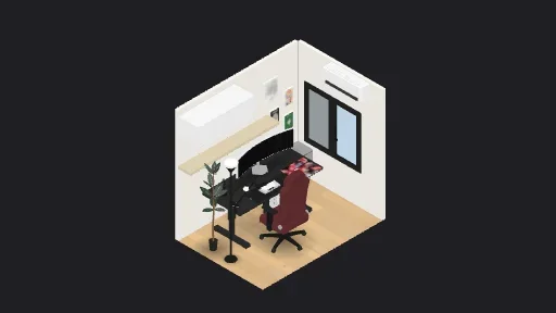 Kamar impian — a 26-item desk setup built in 3D on JUDDESK