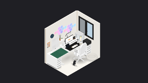 ขาวๆ — a 36-item desk setup built in 3D on JUDDESK
