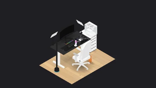 Streaming & audio setup — a 14-item desk setup built in 3D on JUDDESK