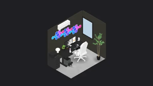 My set up — a 24-item desk setup built in 3D on JUDDESK