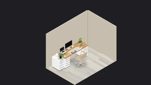 My Dream desk — a 15-item desk setup built in 3D on JUDDESK