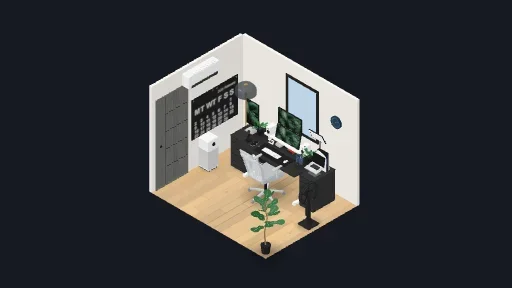 ห้องแบบสงบสุข — a 33-item desk setup built in 3D on JUDDESK