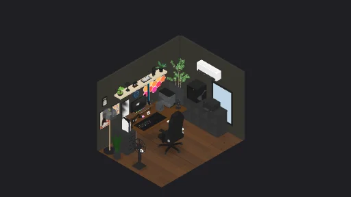 desk setup มืด — a 43-item desk setup built in 3D on JUDDESK