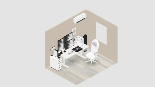 Gaming and work pc — a 19-item desk setup built in 3D on JUDDESK