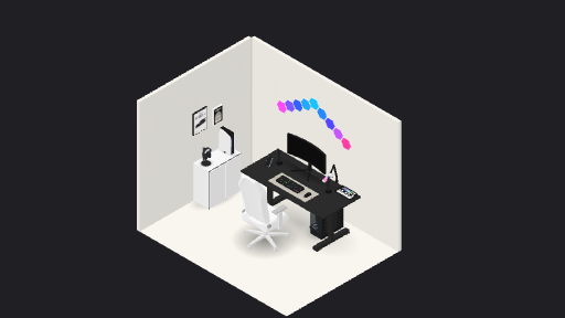 One day — a 18-item desk setup built in 3D on JUDDESK