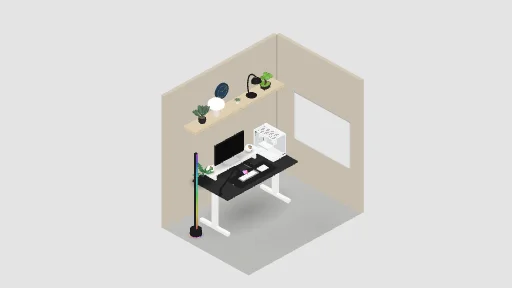 mom room — a 20-item desk setup built in 3D on JUDDESK