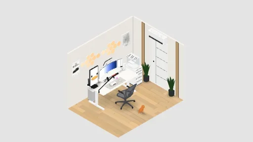 My Desk enzo — a 45-item desk setup built in 3D on JUDDESK