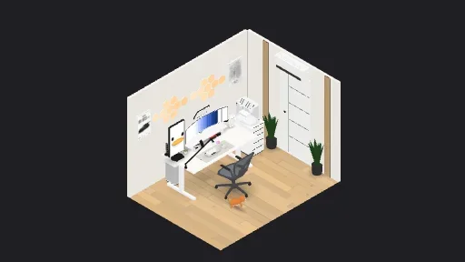 My Desk enzo — a 45-item desk setup built in 3D on JUDDESK
