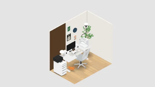 Cozy Desk with My Cat — a 29-item desk setup built in 3D on JUDDESK