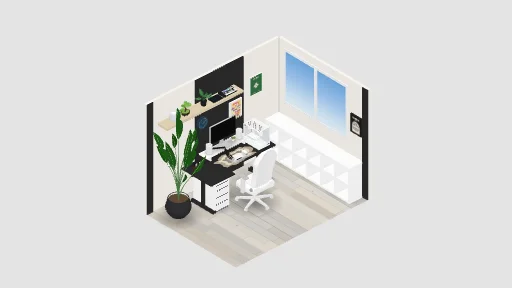 Light gray — a 40-item desk setup built in 3D on JUDDESK