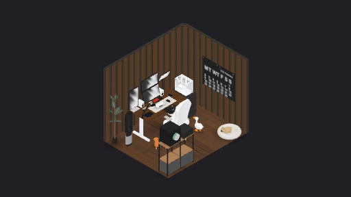 Black and white — a 54-item desk setup built in 3D on JUDDESK