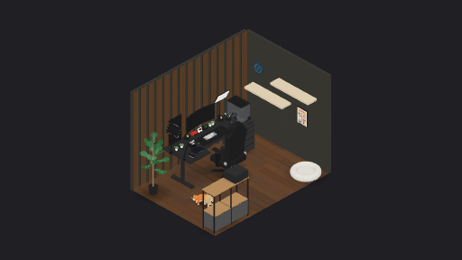 Black and walnut — a 50-item desk setup built in 3D on JUDDESK