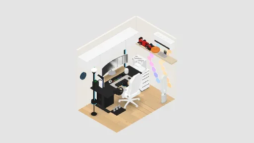 Streaming & audio setup — a 31-item desk setup built in 3D on JUDDESK