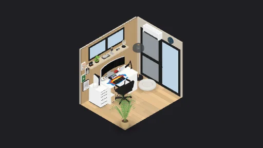 YANA ROOM — a 56-item desk setup built in 3D on JUDDESK