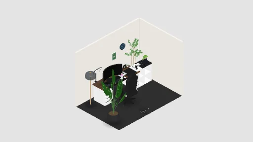 kelajakga 1-qadam — a 31-item desk setup built in 3D on JUDDESK